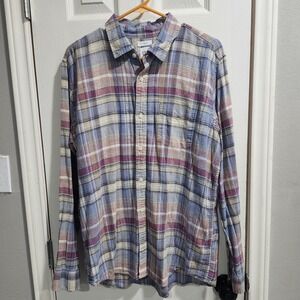 GAP Linen Cotton Plaid Button Down Shirt Mens L Lightweight Summer